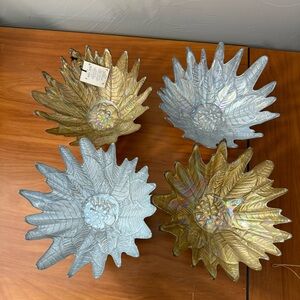 NWT Set of 4‎ Akcam Turkish Art Glass Decorative Iridescent Bowls Candy Dish